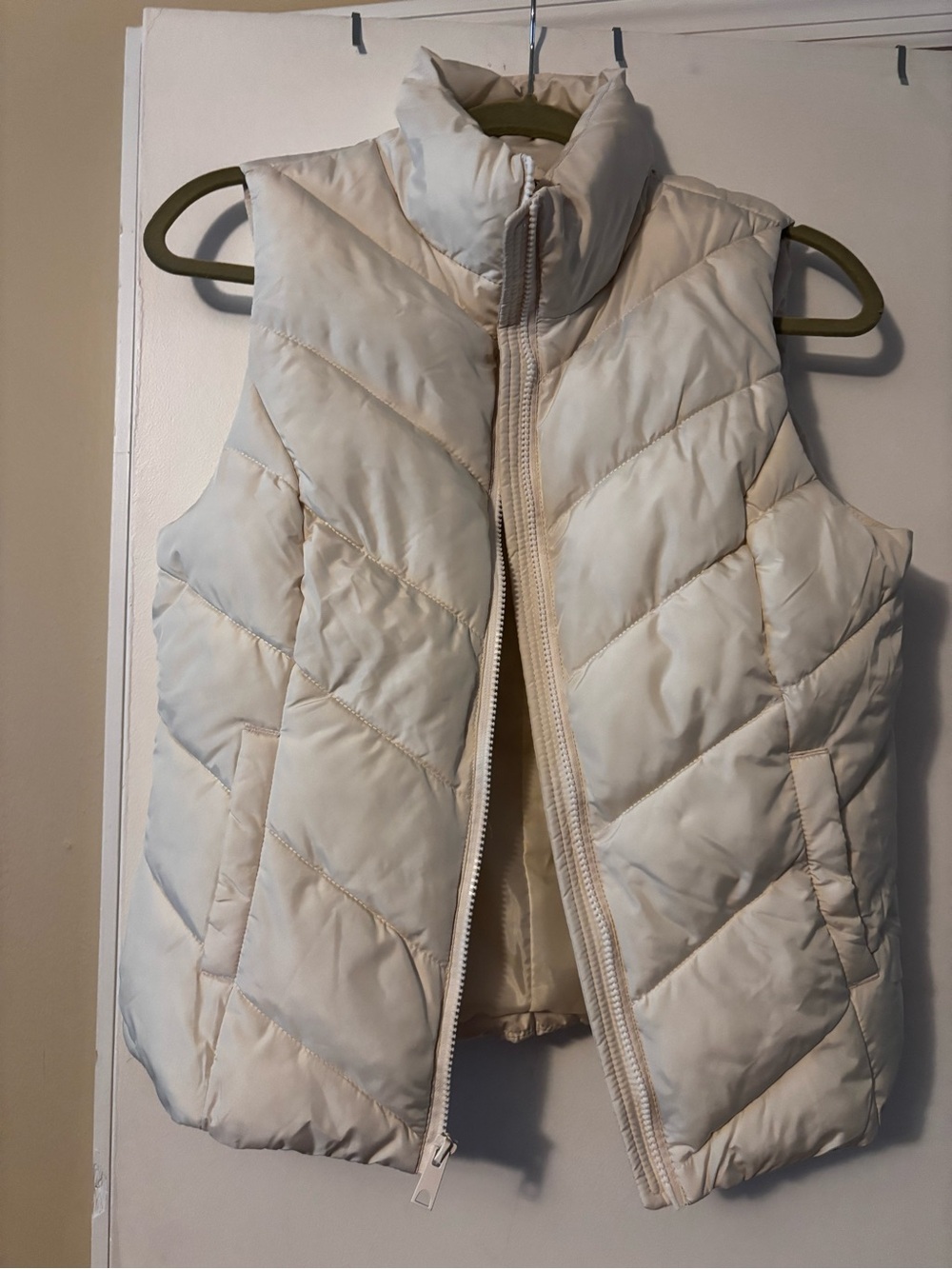 Cole Haan Cream Quilted Puffer Vest with High Collar
